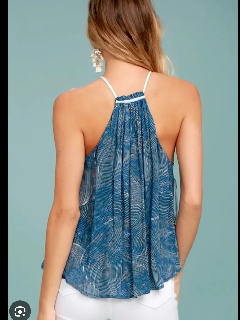 Free People Season In The Sun Blue Halter Tie-Side Sleeveless Top
